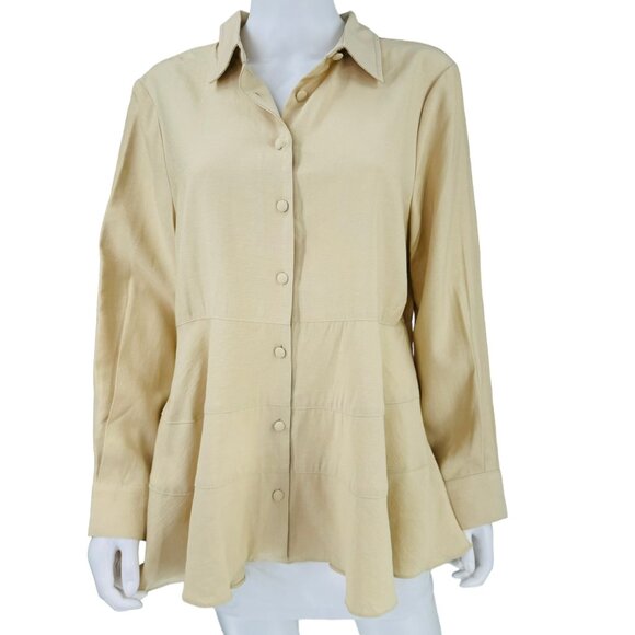 Pomander Place NEW Ashlen Collared Peplum Blouse in Beige Size XL - Picture 6 of 11